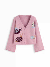 Jacquard Knit V-Neck Snail Bell Sleeve Oversized Cardigan
