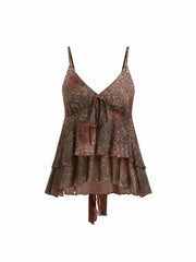 Leopard Print V-Neck Ruffled Tiered Cami Top