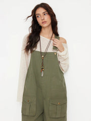 Denim Oversized Buckle Up Wide Leg Romper