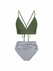 Striped Strappy Bikini Swimsuit