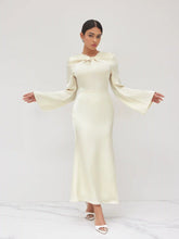 Asymmetrical Neck Twist Ruffle Maxi Dress