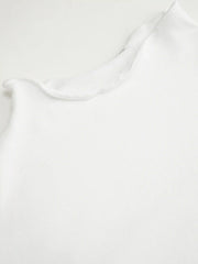 Stand Collar Lettuce Trim Ruched Mid-length Sleeve Tee