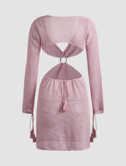 Knit Waist Cut Out Pink Mini Dress