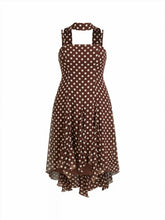 Chiffon Halter Neckline Polka Dot Ruffled Hem Ruched Maxi Dress Curve & Plus