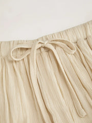Linen-blend Mid Rise Side Button Wide Leg Trousers