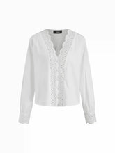 Cotton-blend V-neck Long Sleeve Floral Broderie Anglaise Blouse