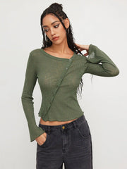 Asymmetrical Neck Lettuce Trim Top