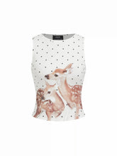 Cotton-blend Deer Graphic Polka Dot Crop Top