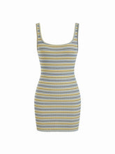 High Stretch Textured Striped Square Neck Bodycon Mini Dress