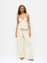 Denim Low Rise Washed Twist Knotted Belted Wide Leg Jeans