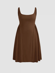 Woven Square Neck Solid Ruffle Midi Dress Curve & Plus