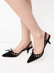FAUX SUEDE BOWKNOT SLINGBACK KITTEN HEELS