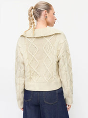 Cable Knit Polo Neck Long Sleeve Top