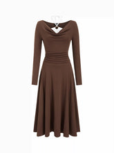 Cotton-blend Cowl Neck Colorblock Ruched Flared Maxi Dress