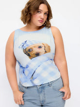 Cotton-blend Dog Graphic Checks Tank Top Curve & Plus