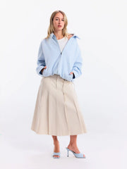 Cotton-blend Mid Rise Pleated Raw Hem Midi Skirt
