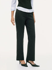 Jersey Mid Rise Striped Pocket Flared Trousers