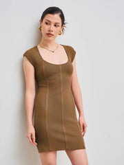 Knitted V-neck Solid Short Sleeve Mini Dress