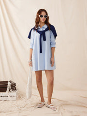 Cotton-blend Oversized Long Sleeve Mini Shirt Dress