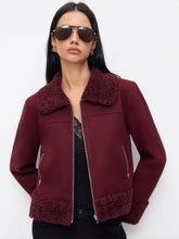 Collar Faux Fur Trim Zip Through Long Sleeve Jacket