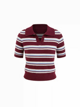 Knit Collar Striped Colorblock Middle Sleeve Top