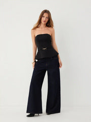 Cinched Waist Metal Detail Belted Bandeau Top