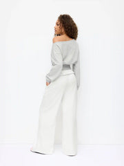Cotton Mid Rise Ruffled Drawstring Flared Trousers