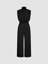 High Neck Solid Zipper Ruched Jumpsuit