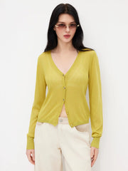 Knit V-neck Long Sleeve Button Cardigan