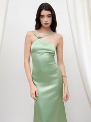 Satin Backless Buckle Bowknot Maxi Dress