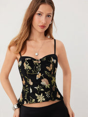 Jacquard Floral Sweetheart Cami Top