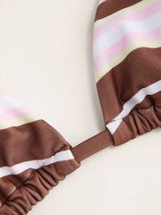 High Stretch Geometric Stripe Drawstring Triangle Bikini Set