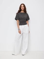 Cotton-blend Boat Neck Short Sleeve Tee