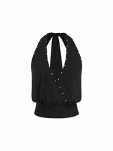 Halter Neck Crossover Metal Detail Backless Top
