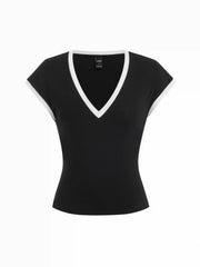Cotton-blend Colorblock V-neck Tank Top