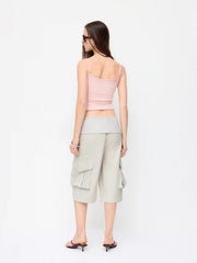 Cotton-blend Low Rise Drawstring Cargo Bermuda Shorts