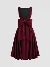 Velvet Boat Neck Bowknot Backless Midi Dress