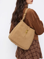 LOCKING BUCKLE DECOR FAUX SUEDE TOTE BAG