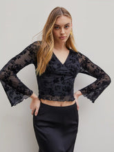 Lace Floral V-neck Long Sleeve Crop Blouse