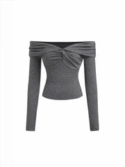 Off-shoulder Twist Ruched Long Sleeve Top