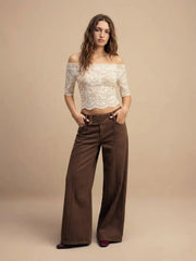 Lace Off-shoulder Mid-length Sleeve See-through Top