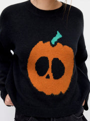 Knit Skeleton Pumpkin Pattern Oversized Top