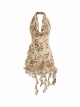 Halter Neckline Leopard Layered Asymmetrical Ruffle Hem Mini Dress