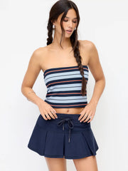 Cotton-blend Terry Low Rise Drawstring Pleated Mini Skirt