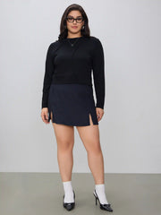 Belted Mid Rise Split Mini Skort Curve & Plus