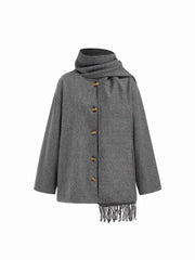 Wool-Look Asymmetrical Neck Long Sleeve Oversized Jacket