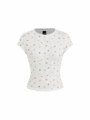 Floral Pointelle Lace Trim Short Sleeve Tee