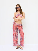 Halter Neckline Paisley Beaded Tie Side Bandeau Bikini Set With Cover Up Pants