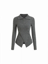 Knit Stand Collar Long Sleeve Wrap Split Button Top