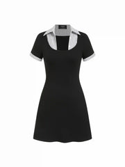 Cotton-blend Stripe Contrast Short Sleeve Bodycon Mini Dress
